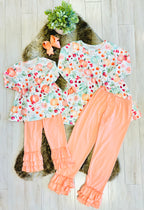 Girls Floral Pumpkin & Coral Outfit