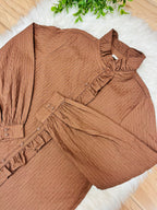 Women’s Jodifl Cocoa Textured Long Sleeve Button Down Top- True to Size