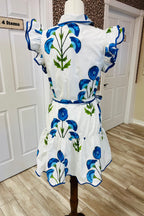 Women’s Blue Flower Ruffle Sleeve Dress