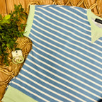 Women’s Evermmee Blue Top with White Stripes and Light Green Trim