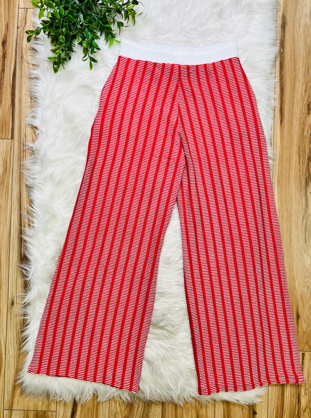 Women’s Zenana Red Striped Ribbed Pant Set