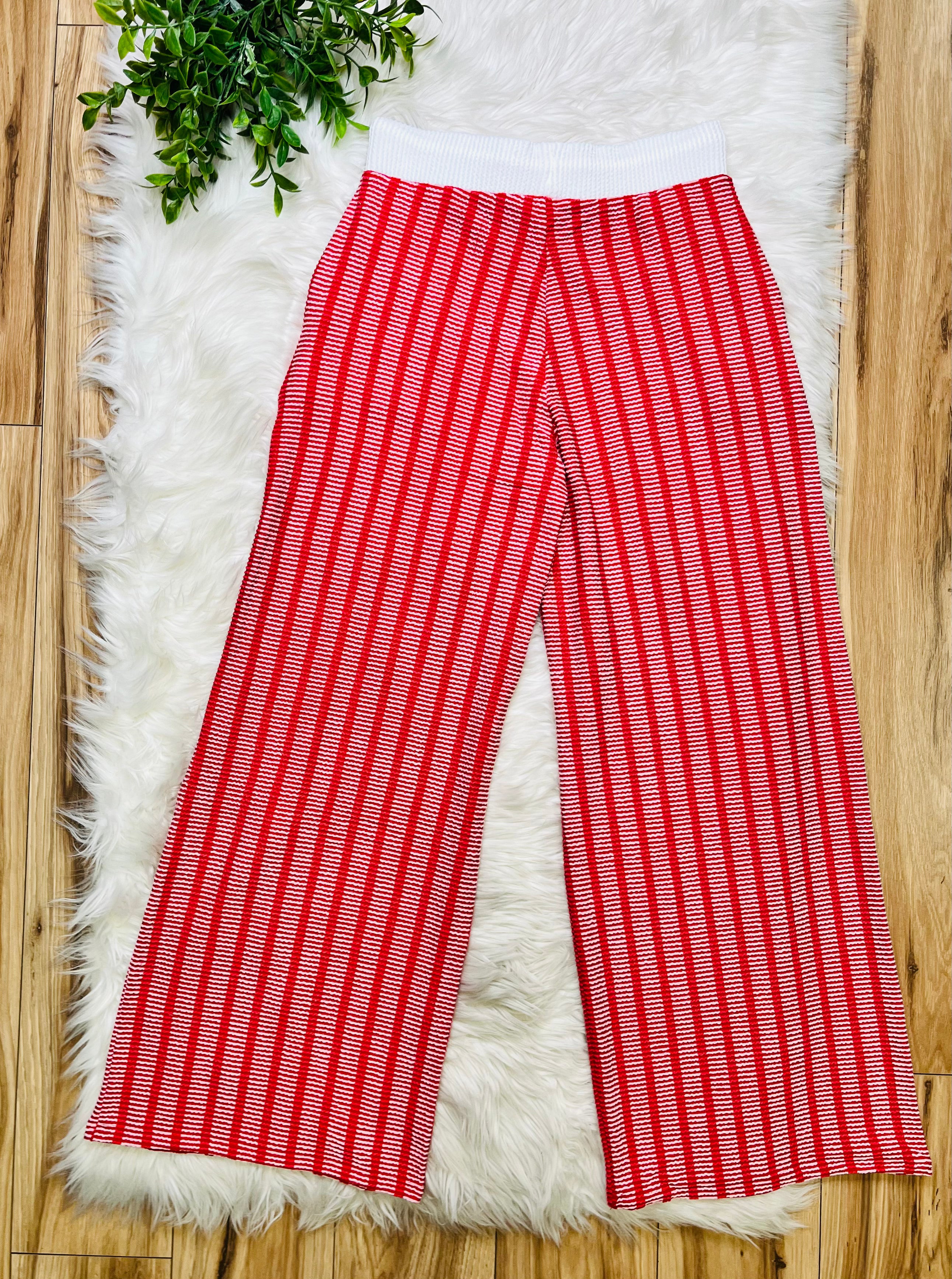 Women’s Zenana Red Striped Ribbed Pant Set