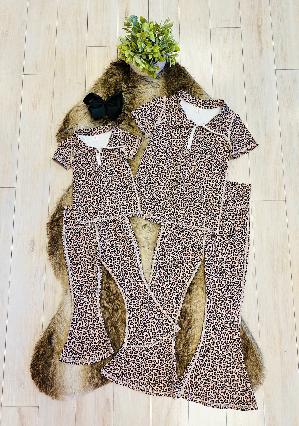 Girl’s Quarter Zip Cheetah Print Flare Pant Outfit
