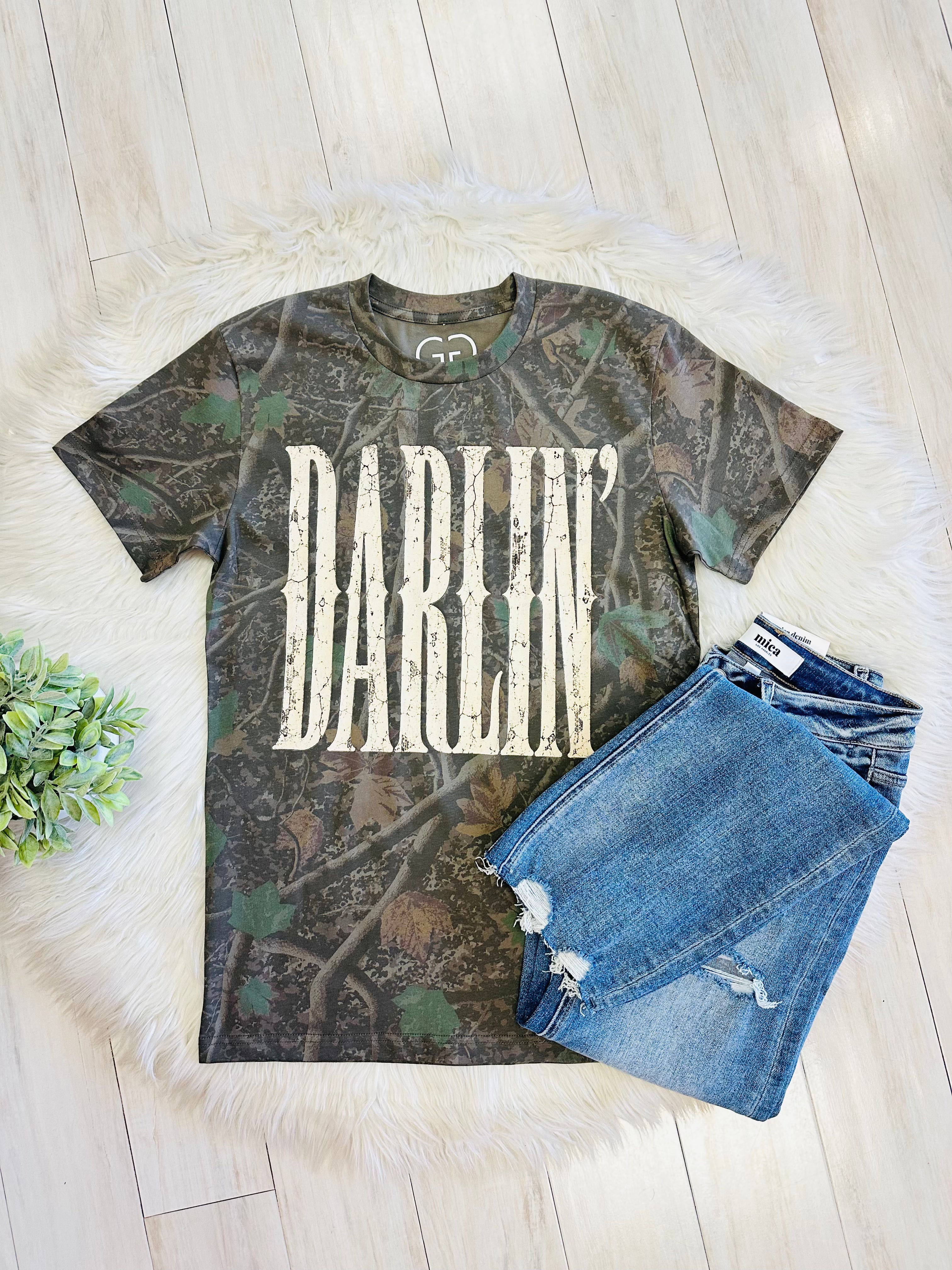 Women’s Camo Graphic Tee featuring Darlin’ in Butter Yellow