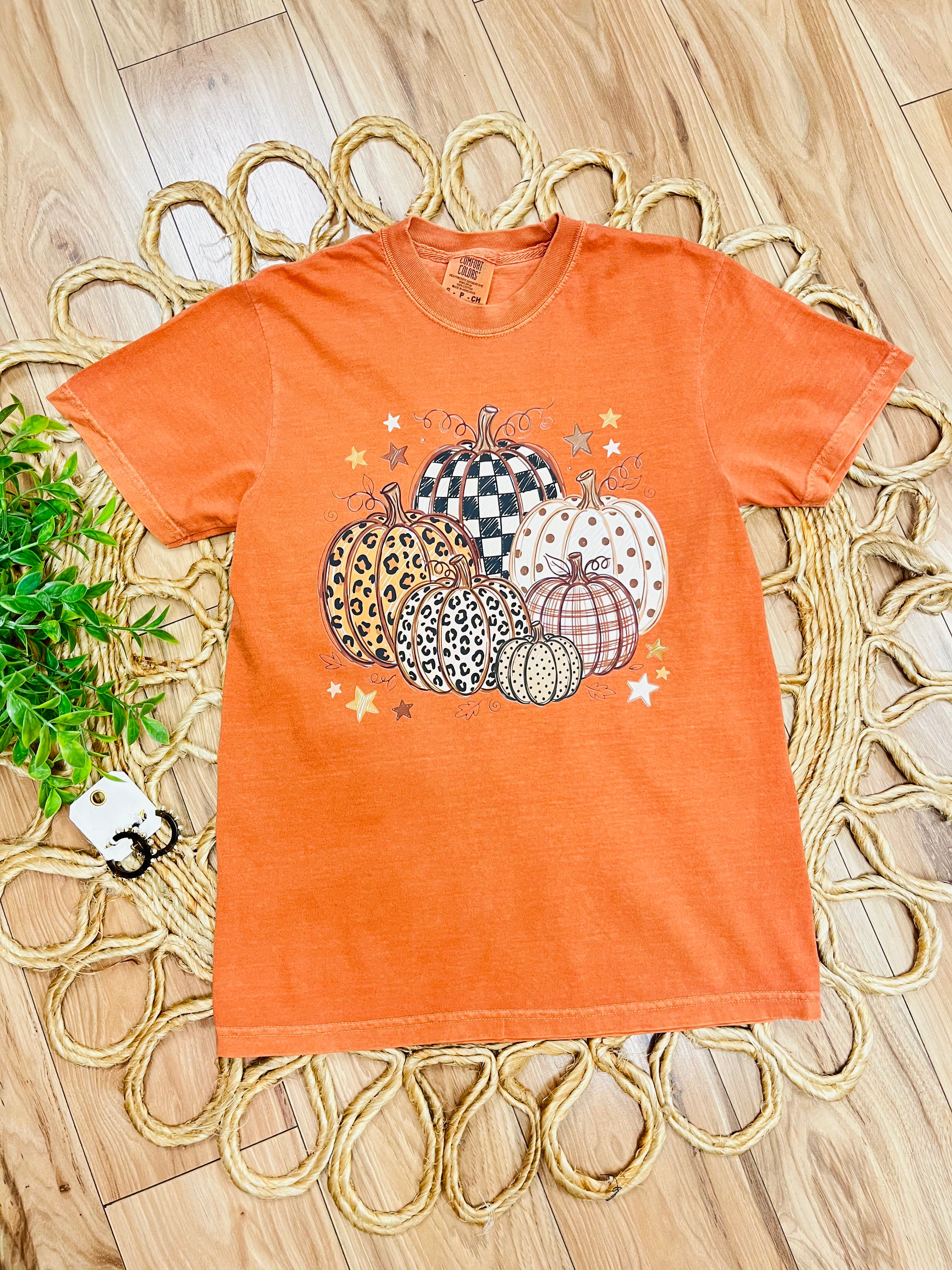 Women’s Comfort Colors Orange Mixed Print Pumpkin Tee