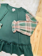 Women’s Bibi Olive Plaid Ruffle Top- Oversized