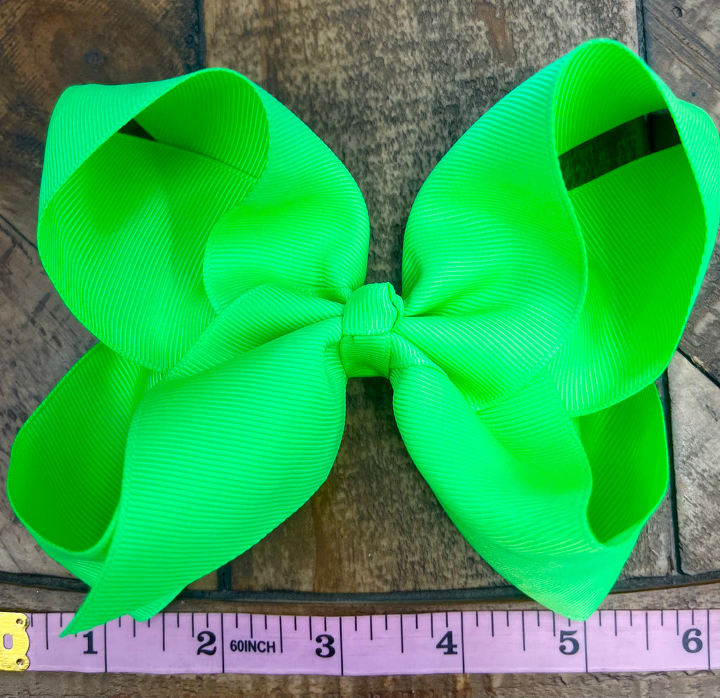 Hair Bow 6” Alligator Clip - Neon Green