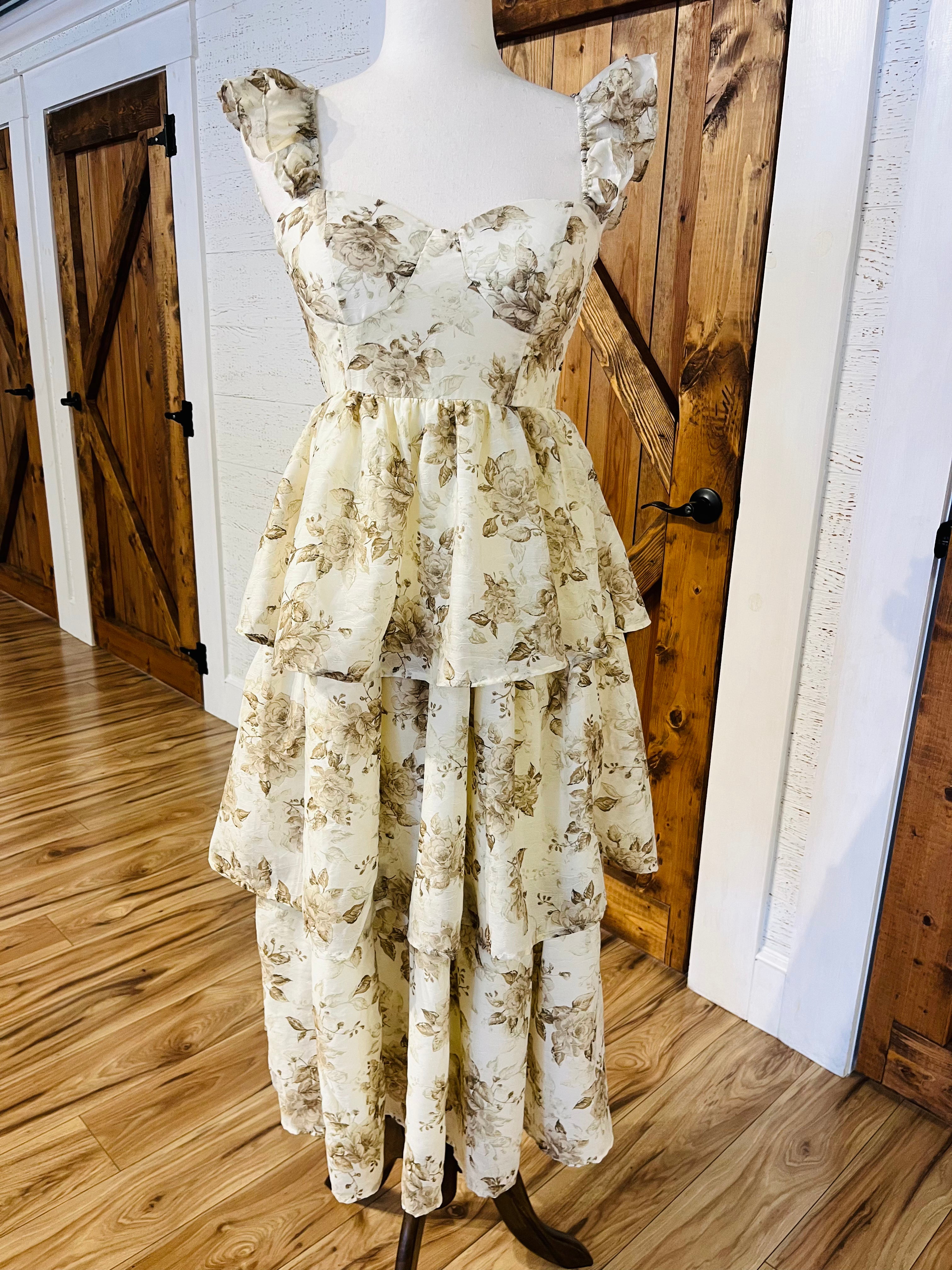 Women’s Blu Pepper Brown Floral Tiered Dress