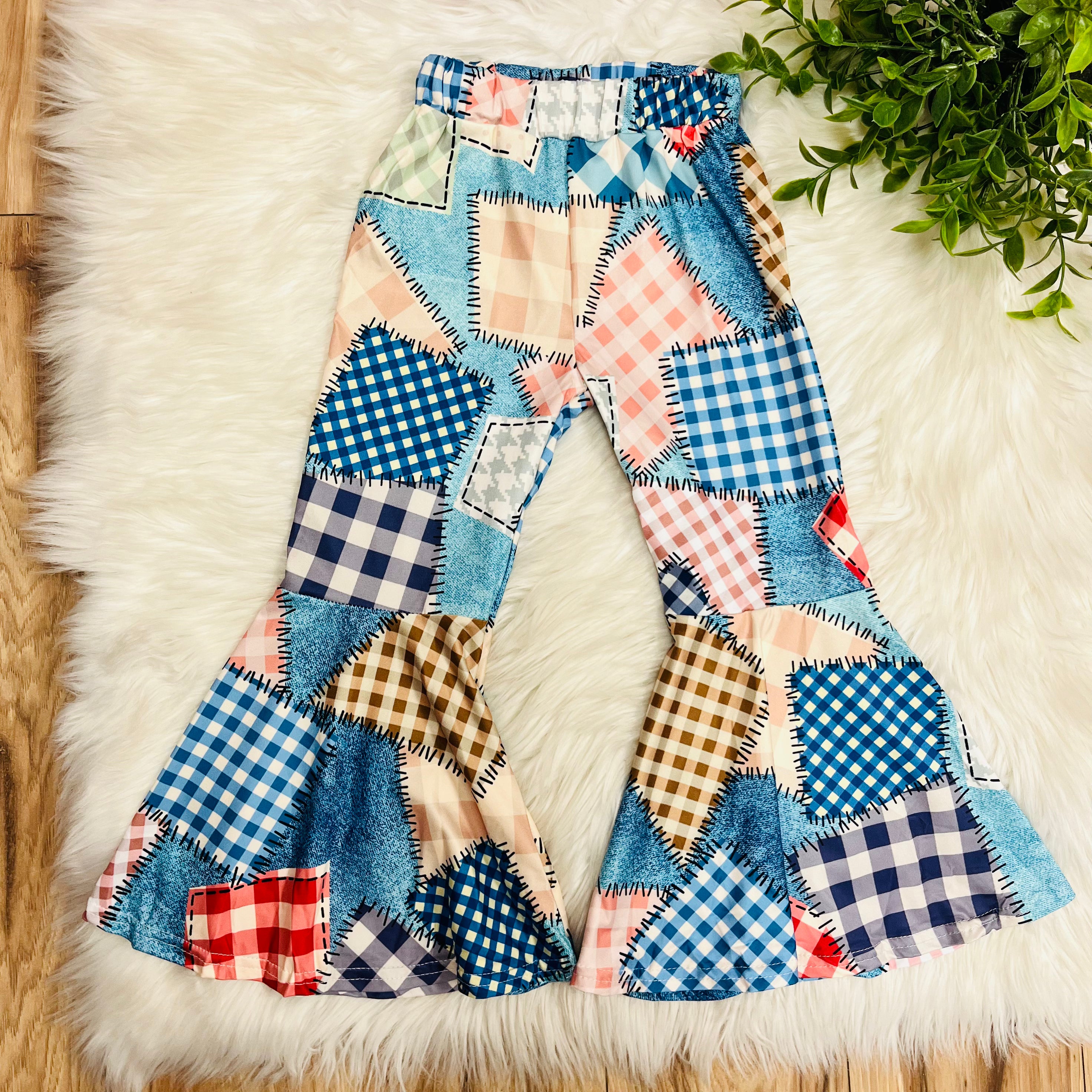Girl’s Navy Patchwork Flare Pant Set