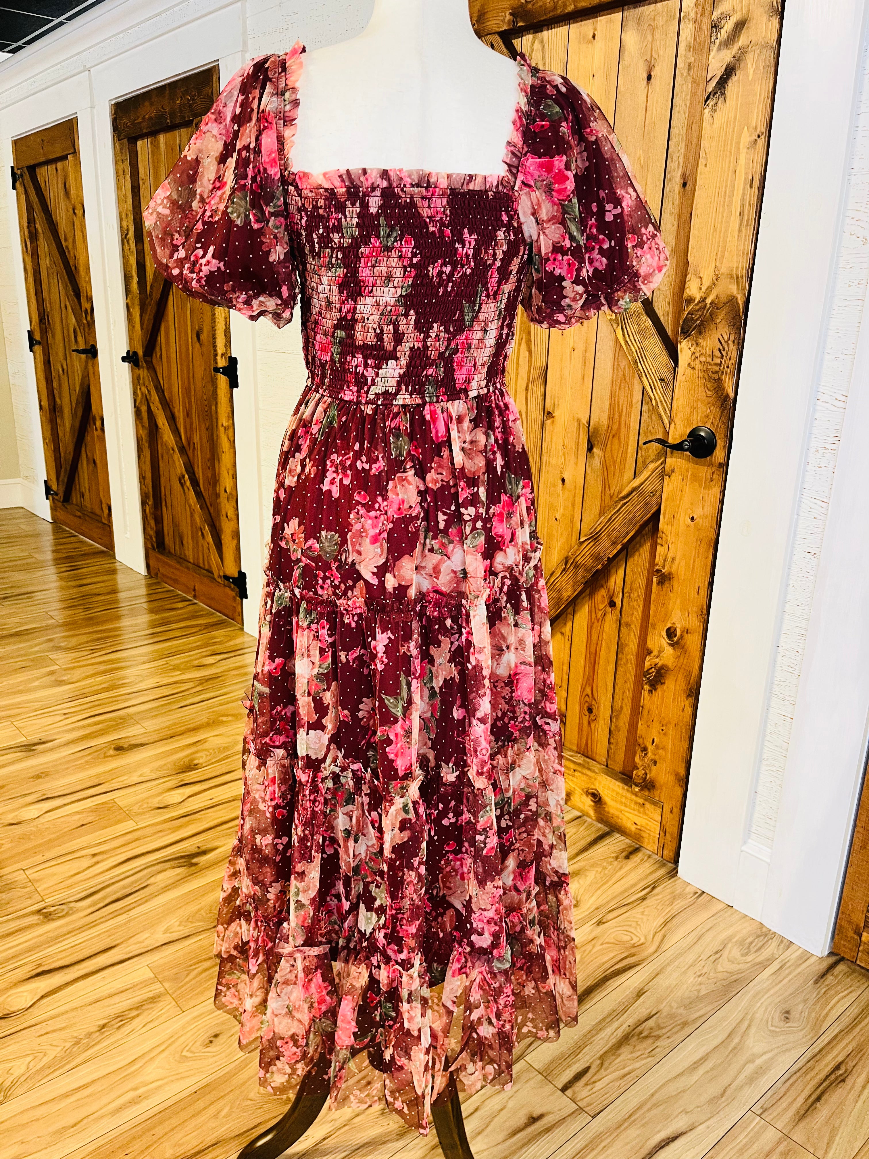 Women’s Blu Pepper Floral Burgundy Dress
