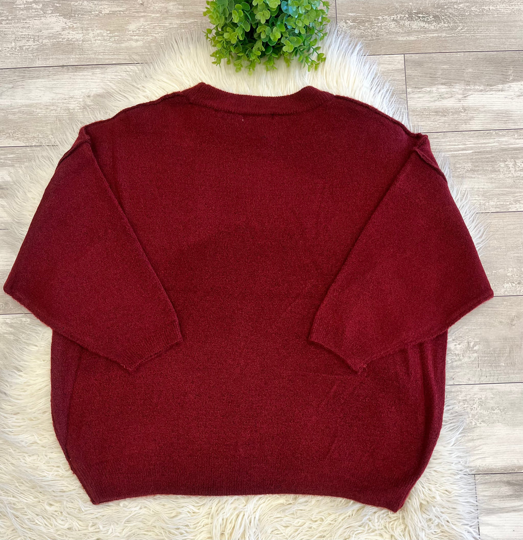 Women’s Zenana Shoulder - Drop Sweater Top in burgundy
