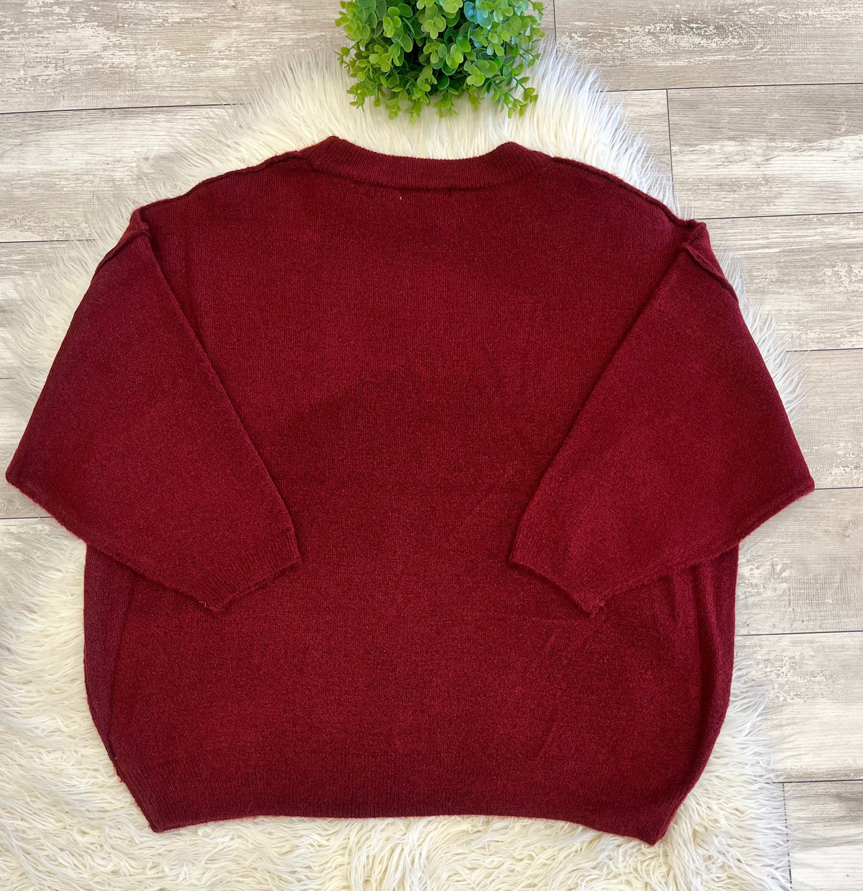 Women’s Zenana Shoulder - Drop Sweater Top in burgundy