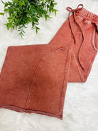 Women’s Zenana Rust Wide Leg Acid Wash Pants- Oversized