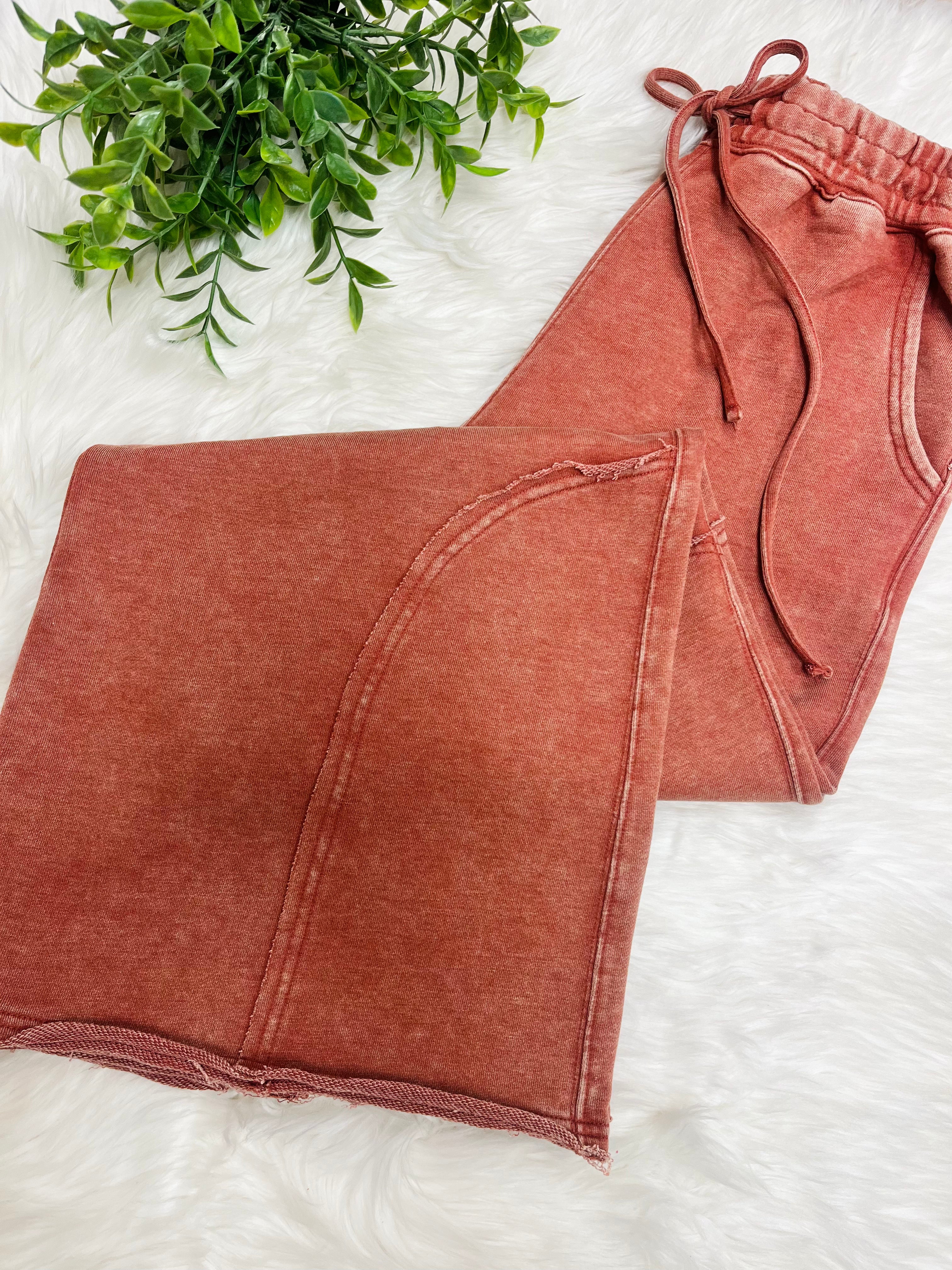 Women’s Zenana Rust Wide Leg Acid Wash Pants- Oversized