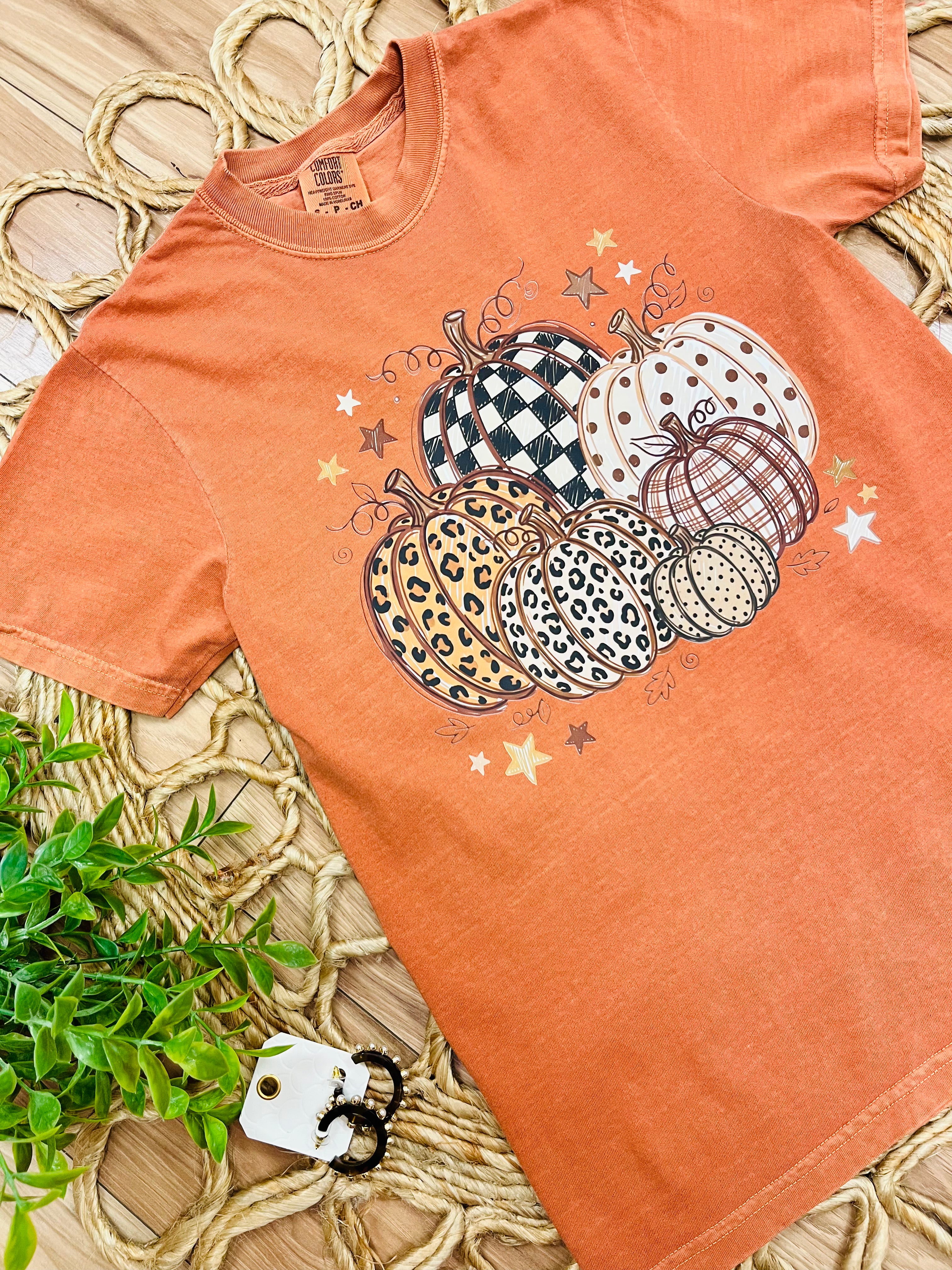 Women’s Comfort Colors Orange Mixed Print Pumpkin Tee