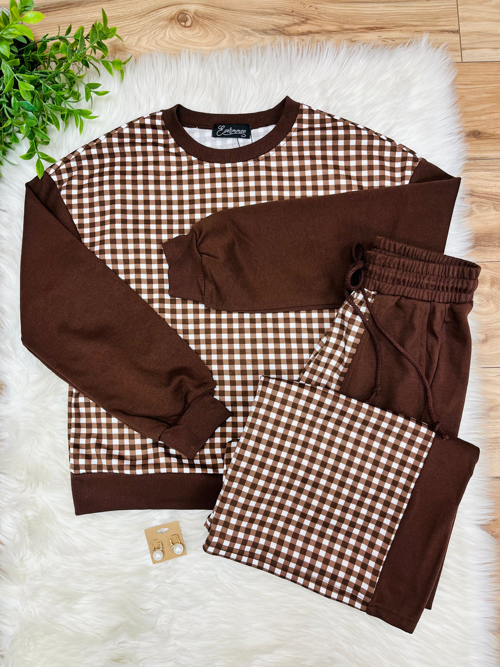 Women’s Evermmee Brown Gingham Print Set-True to Size