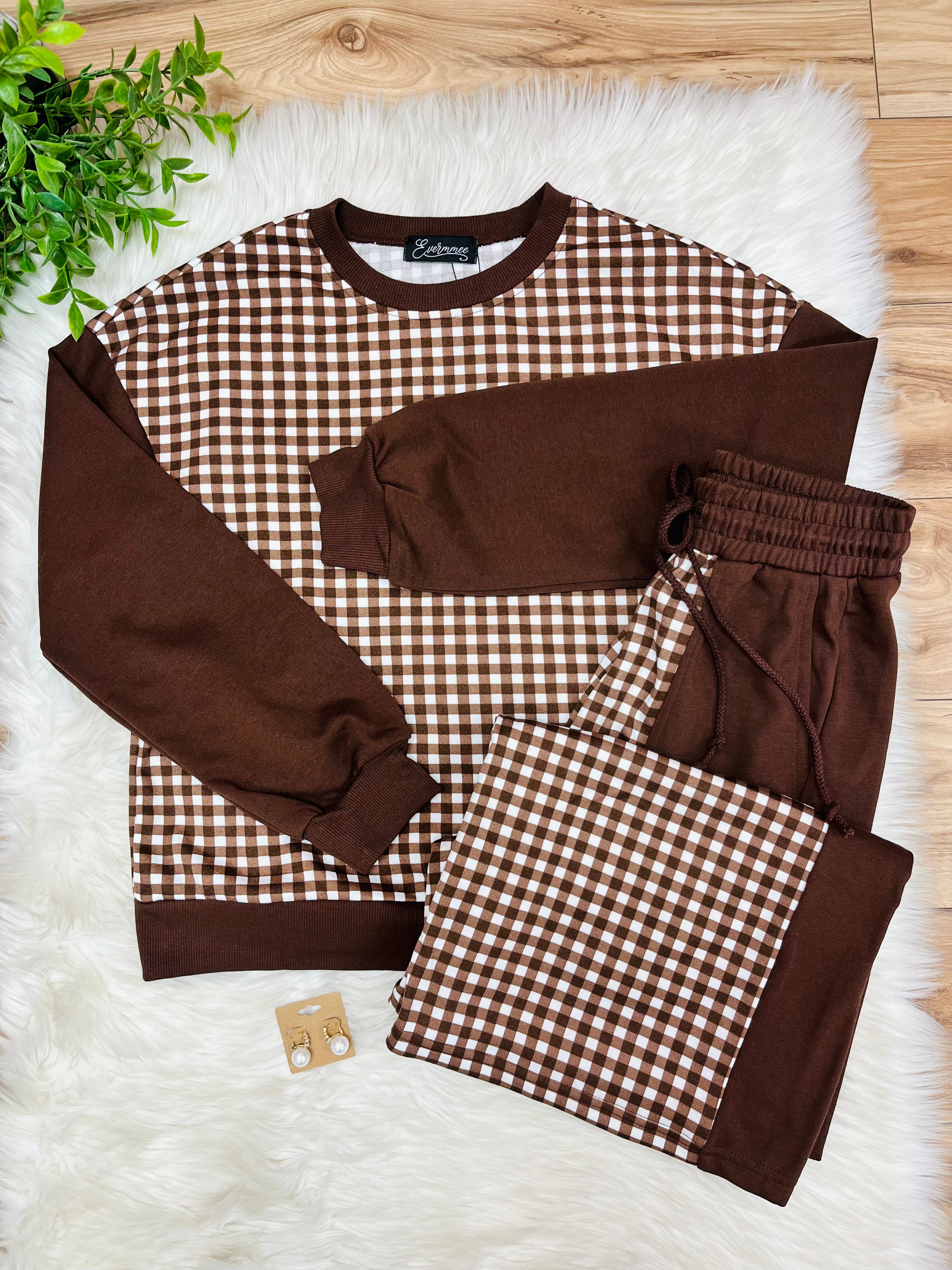 Women’s Evermmee Brown Gingham Print Set-True to Size