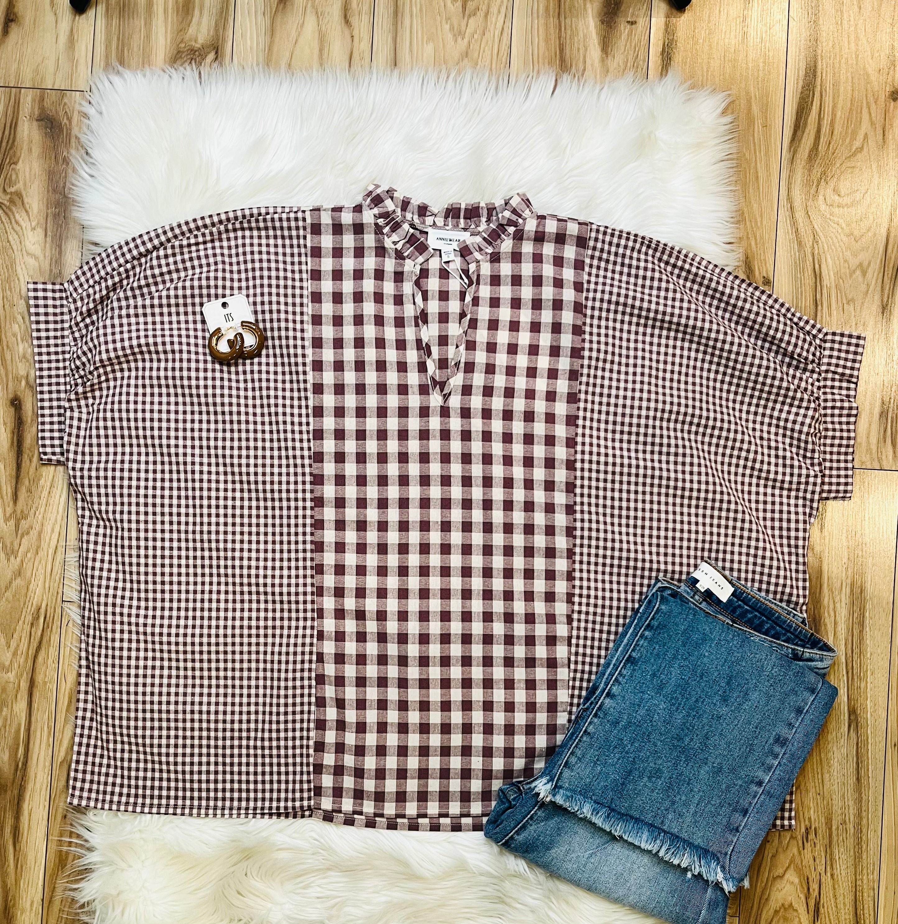 Women’s Gingham Mixed Top- Oversized