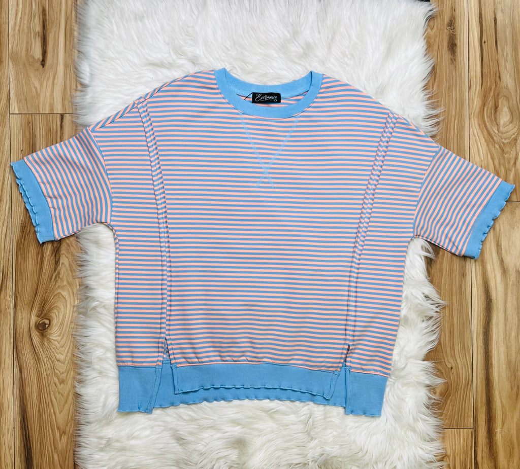 Women’s Evermmee Peach and Blue Striped Top
