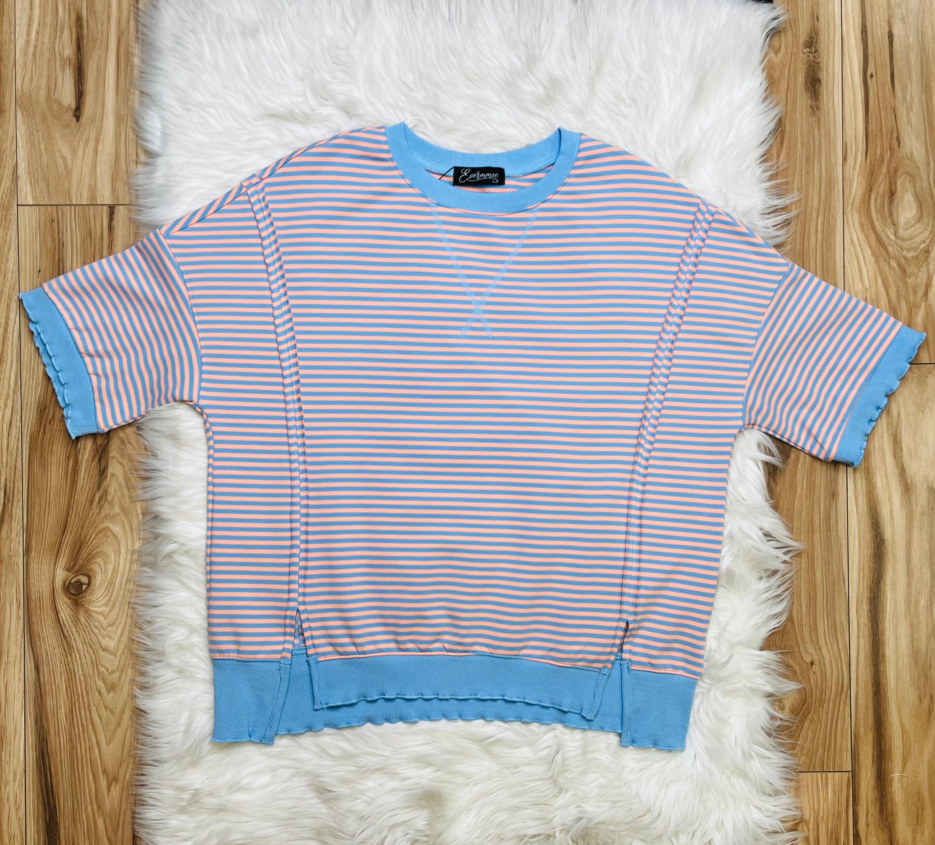 Women’s Evermmee Peach and Blue Striped Top