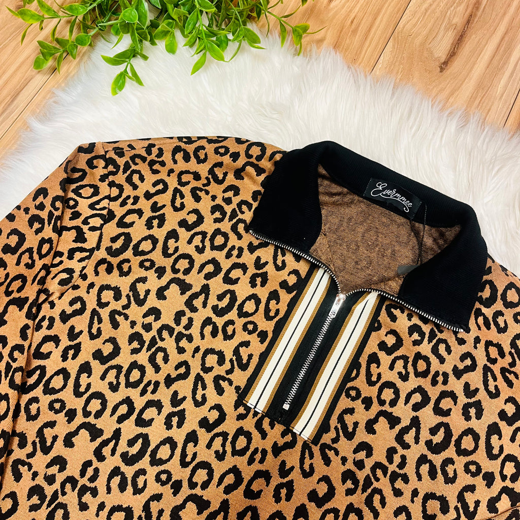 Women’s Evermmee Leopard Print Half Zip Skort Set