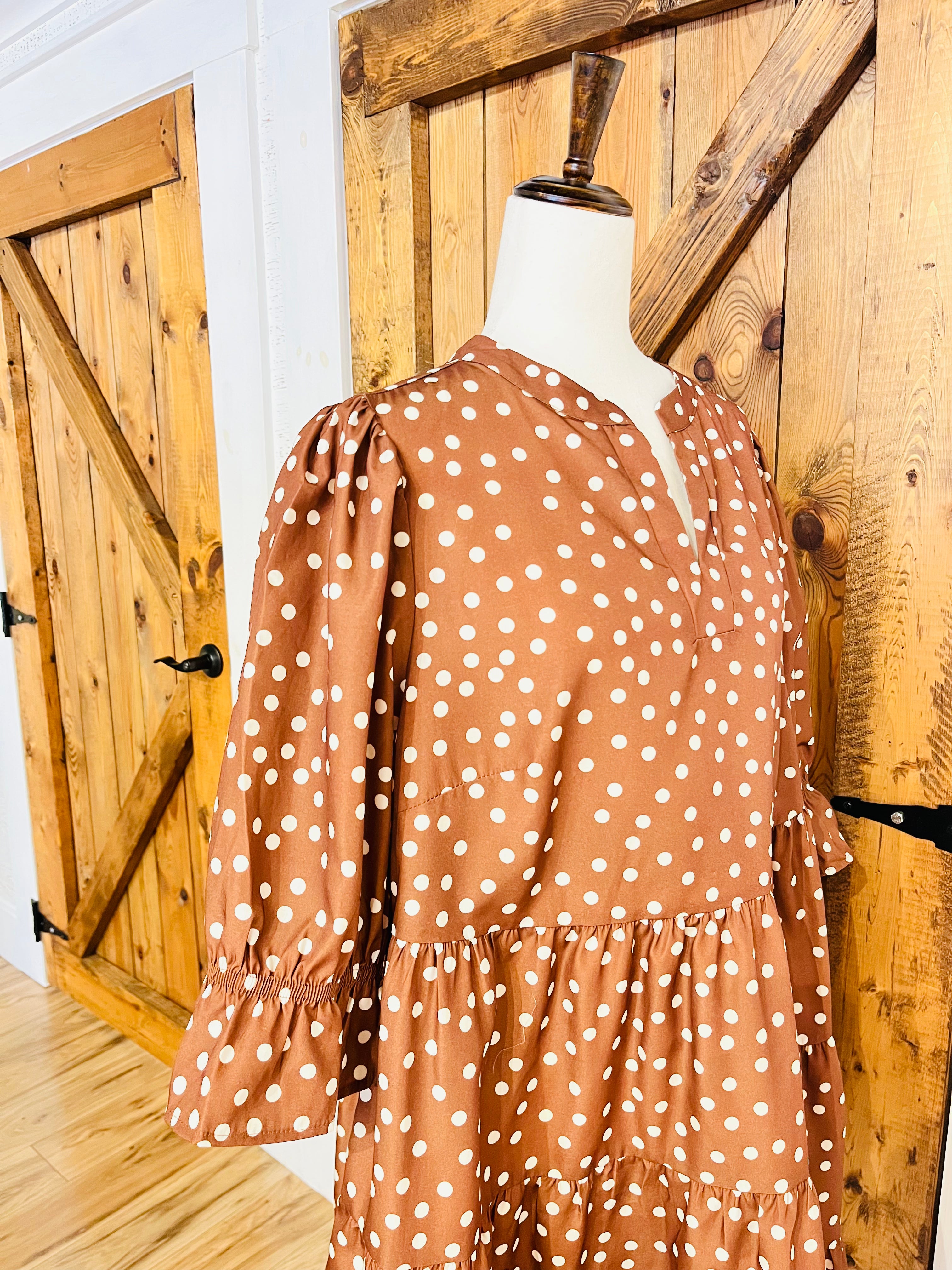 Women’s Evermmee Mocha Brown Polka Dot Curvy Dress- True to Size