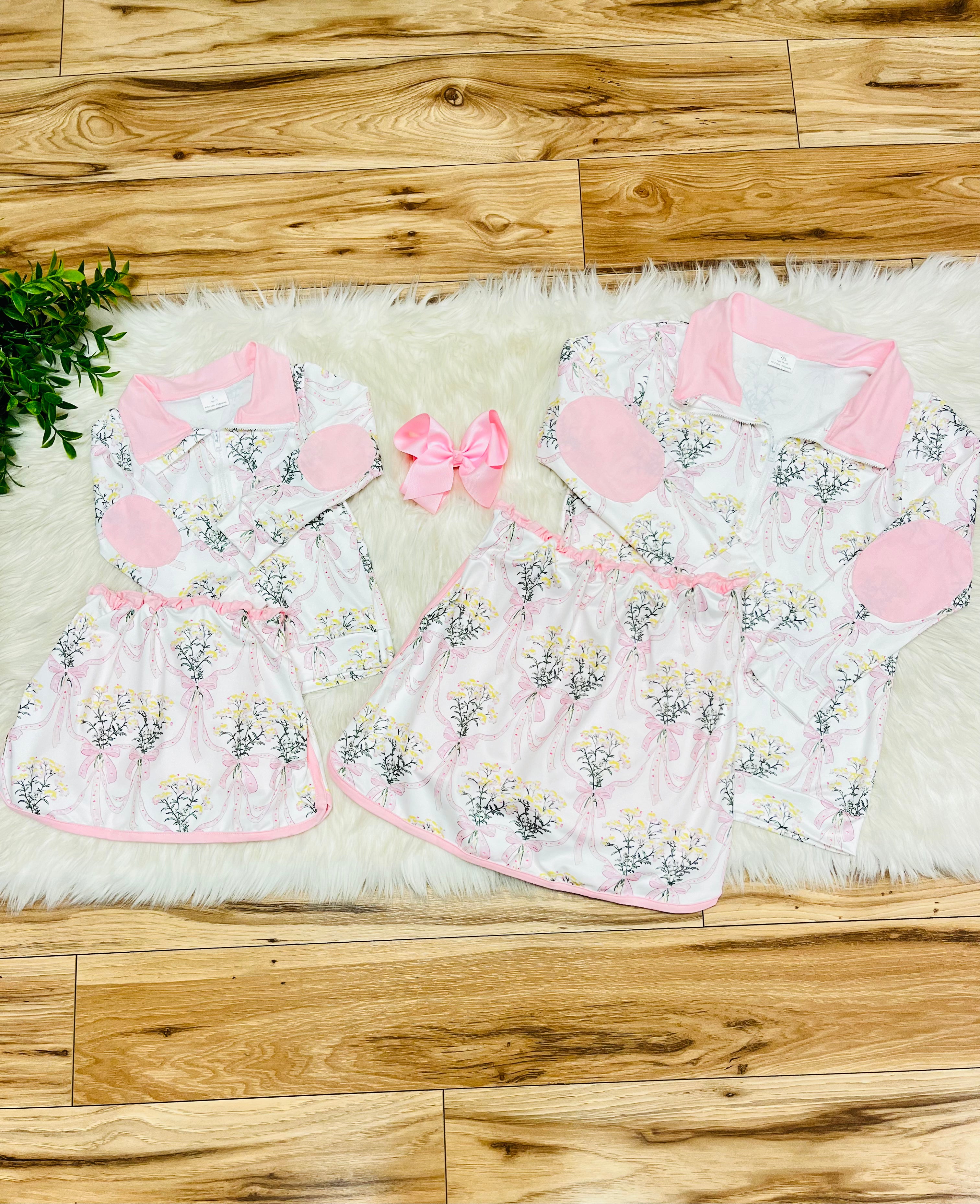 Girl’s Light Pink Floral Bow Skort Outfit