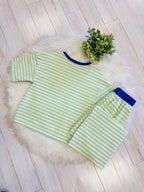 Women’s Light Blue and Yellow Stripped Pant Set