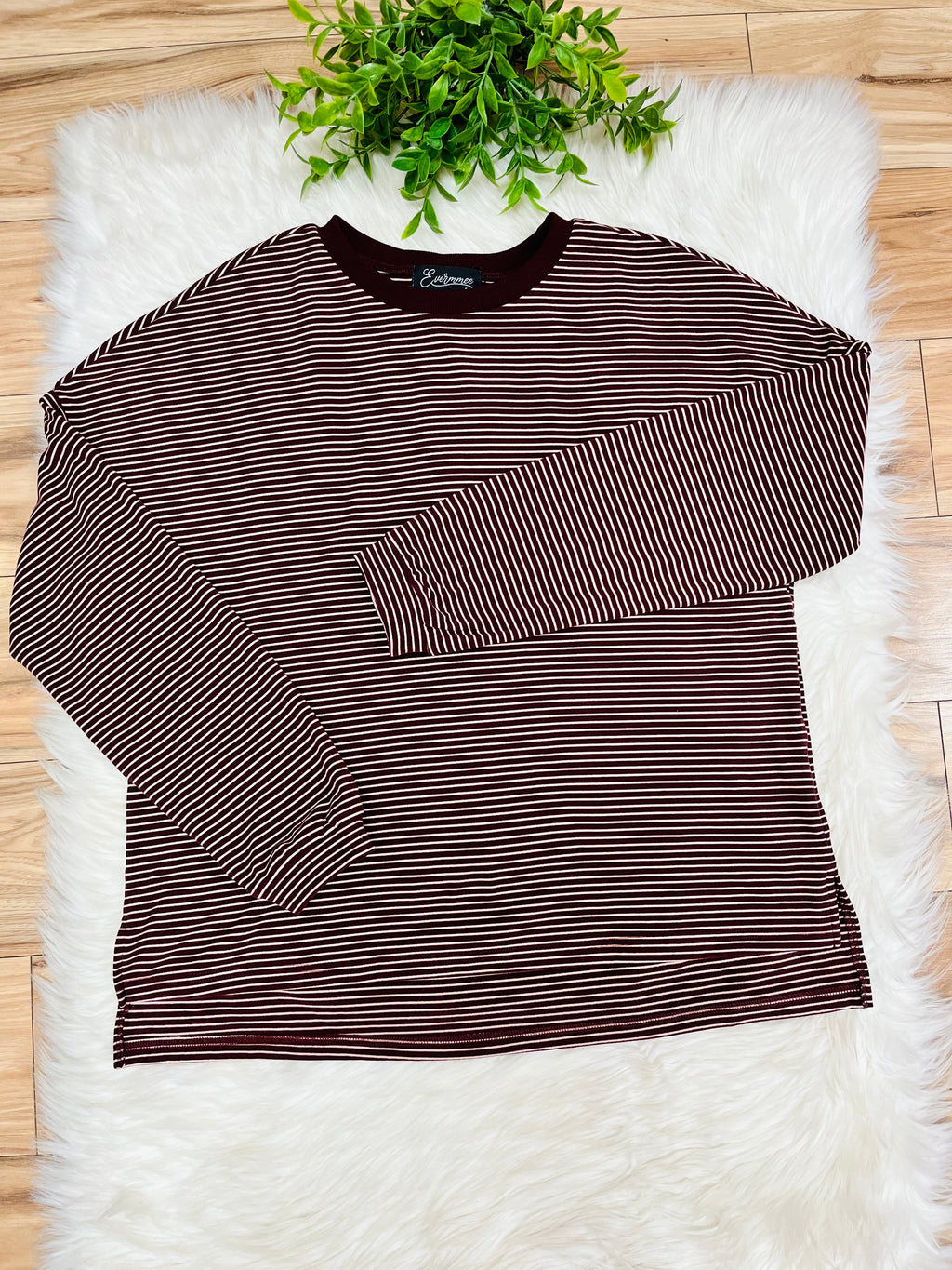 Women’s Evermmee Burgundy Stripe Pant Set- Loose Fit