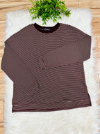 Women’s Evermmee Burgundy Stripe Pant Set- Loose Fit