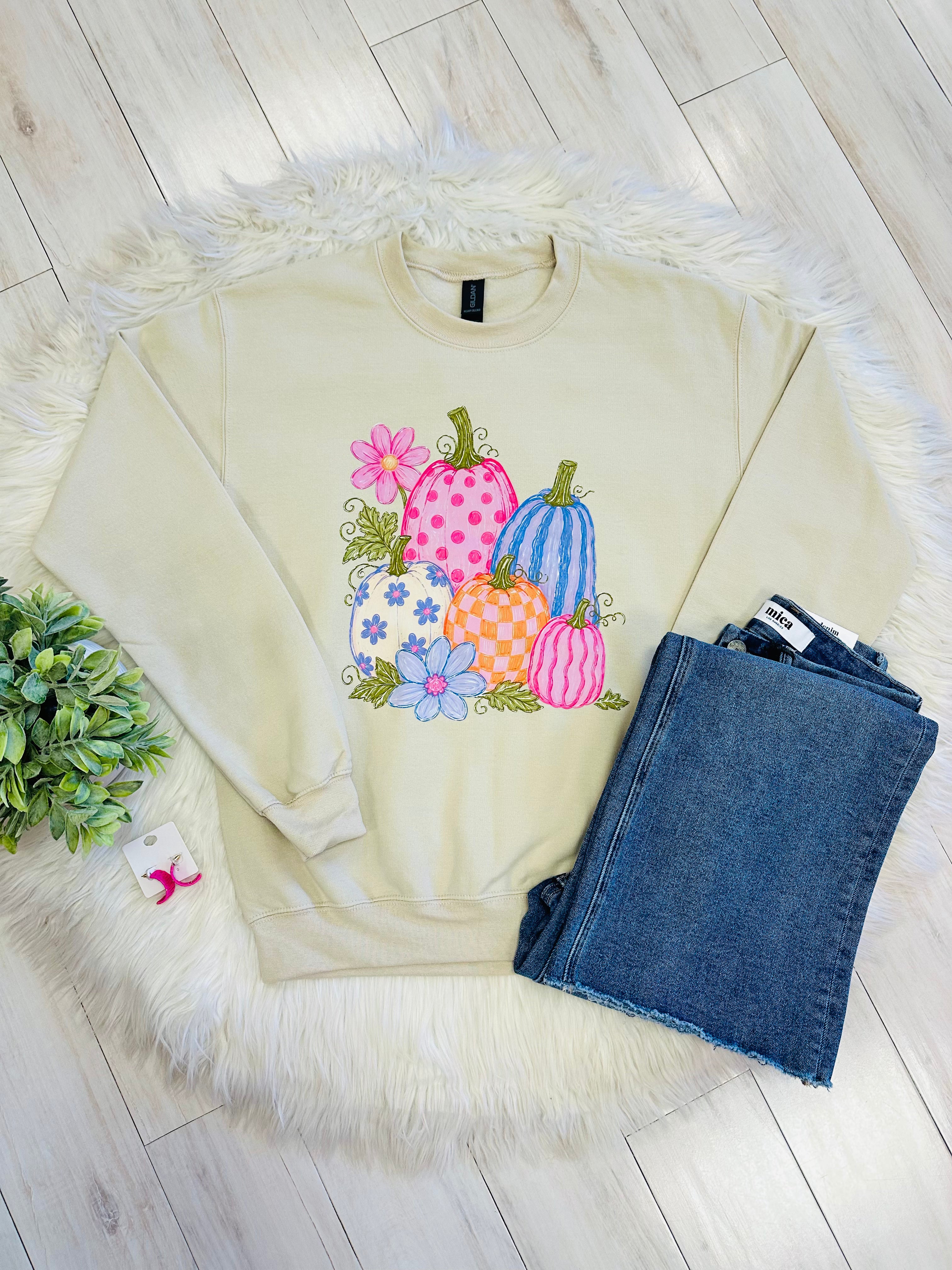 Women’s Mixed Print Pumpkin Patch Crewneck Top