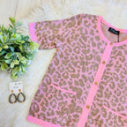 Women’s Evermmee Pink Cheetah Print Button Down Sweater Top