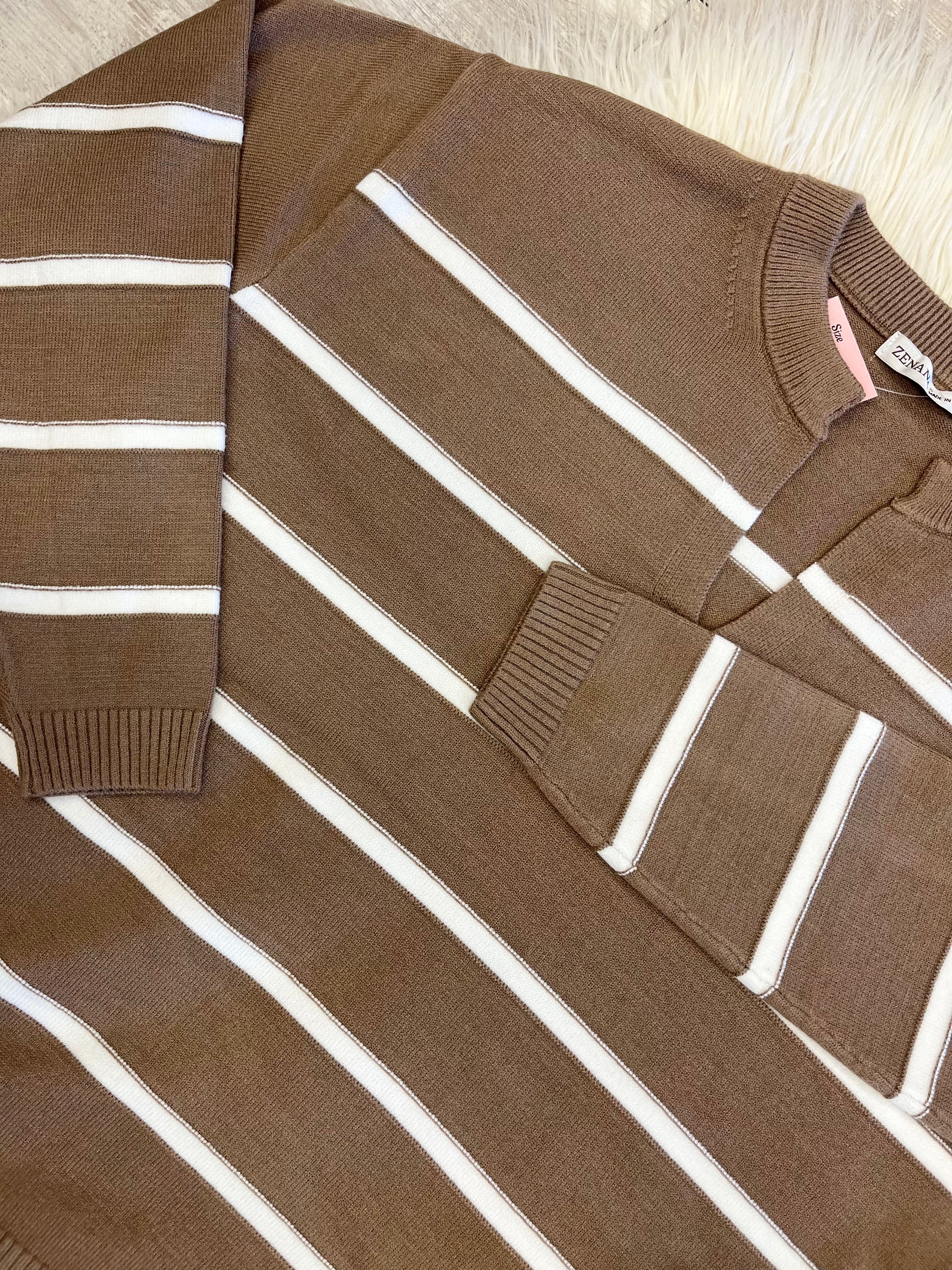 Women’s Zenana Trinity V-Neck Sweater In Mocha -True to Size