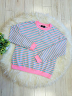Women’s Pink and Blue Stripe Long Sleeve Short Set