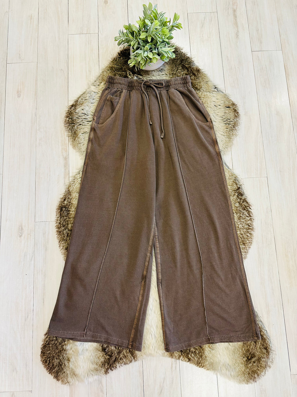 Women’s Brown Wide Leg Crop/Petite Pants by Zenana- True to Size