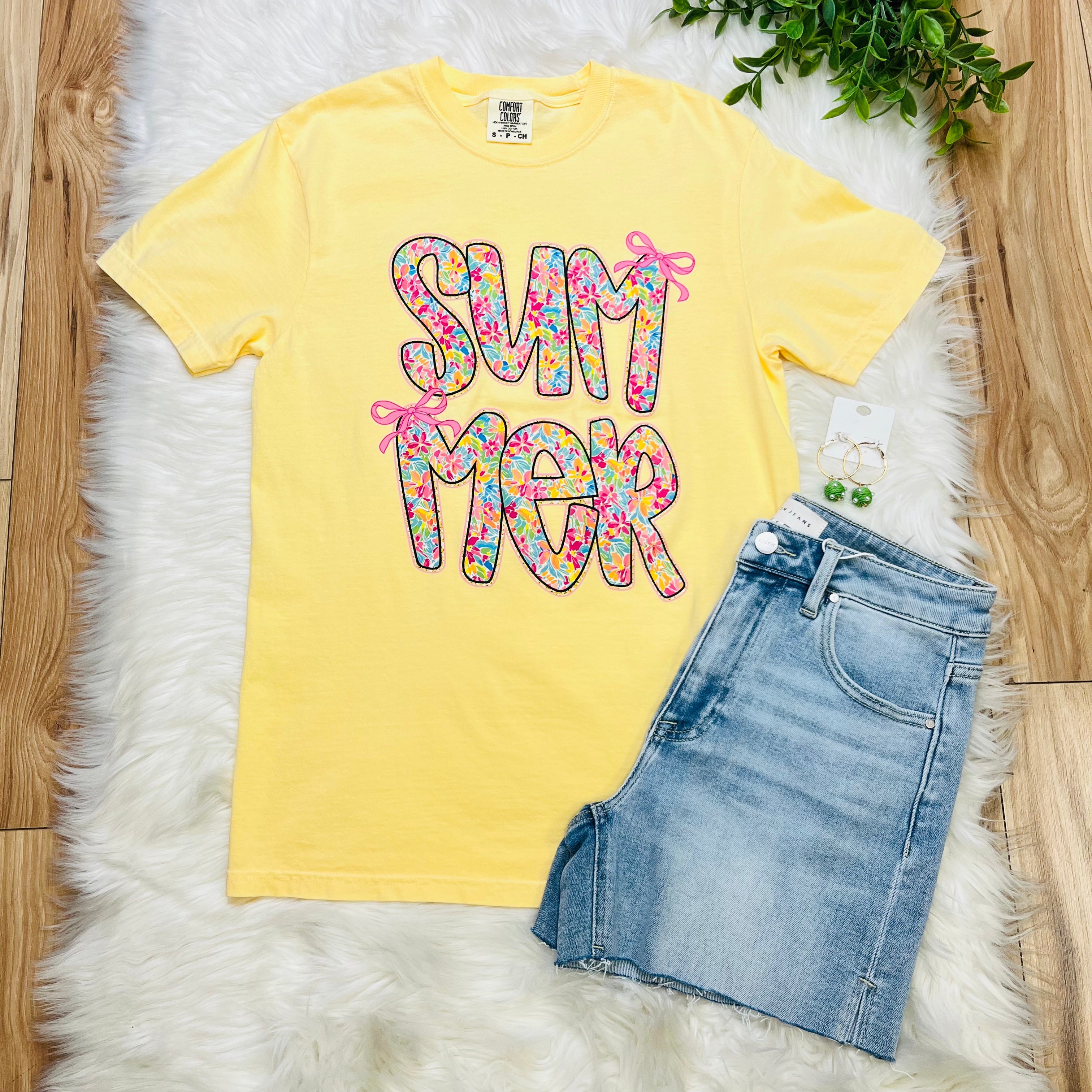 Women’s Yellow Floral Print Summer Graphic Tee