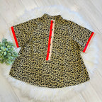 Women’s Jodifl Cheetah Print Button Down Top with Red and Tan Trim