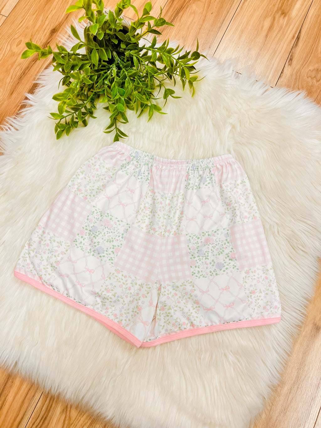 Girl’s Mixed Print Shorts with Pink Trim