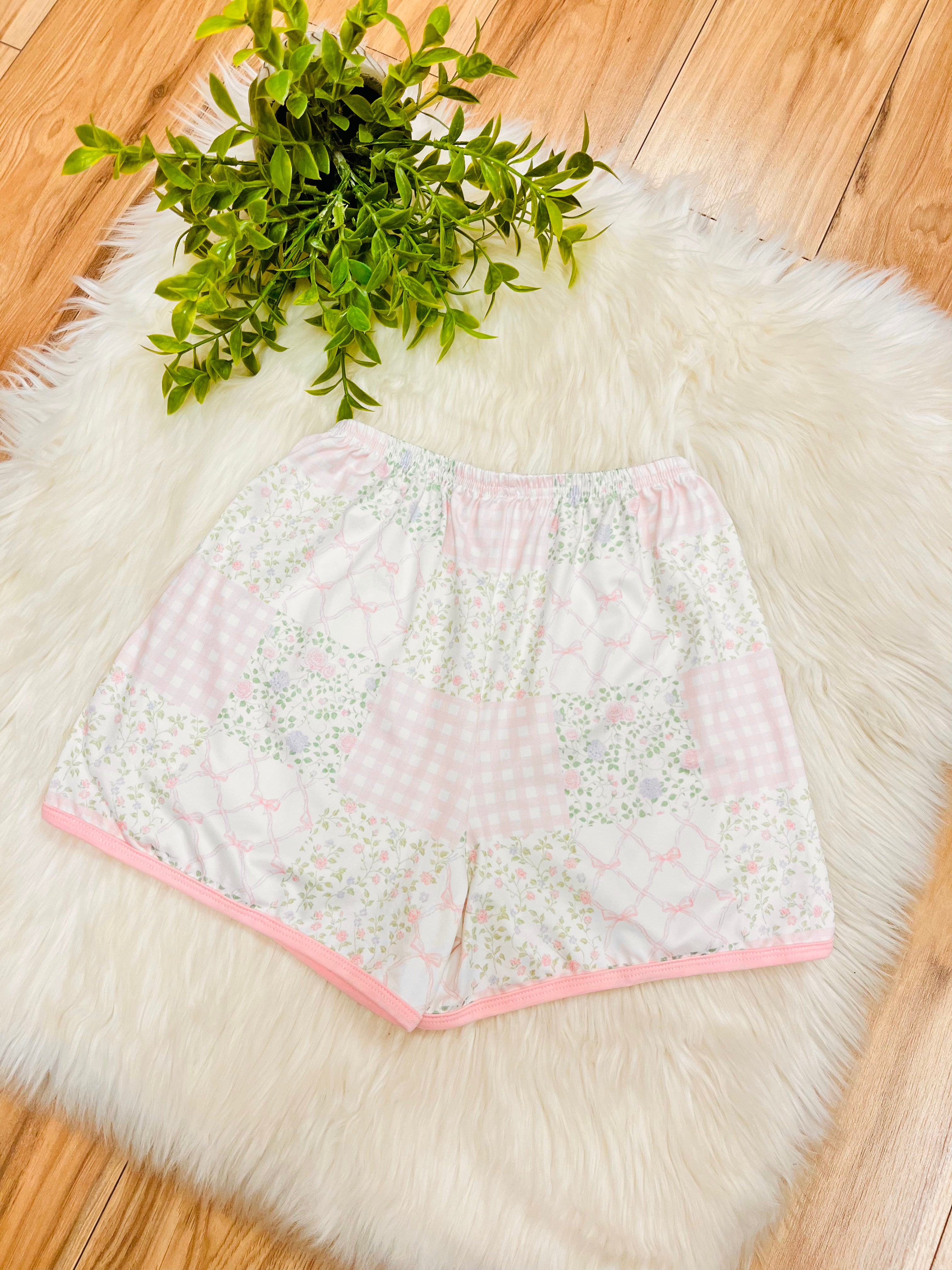 Girl’s Mixed Print Shorts with Pink Trim