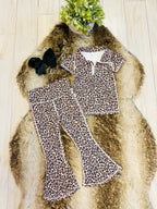 Girl’s Quarter Zip Cheetah Print Flare Pant Outfit