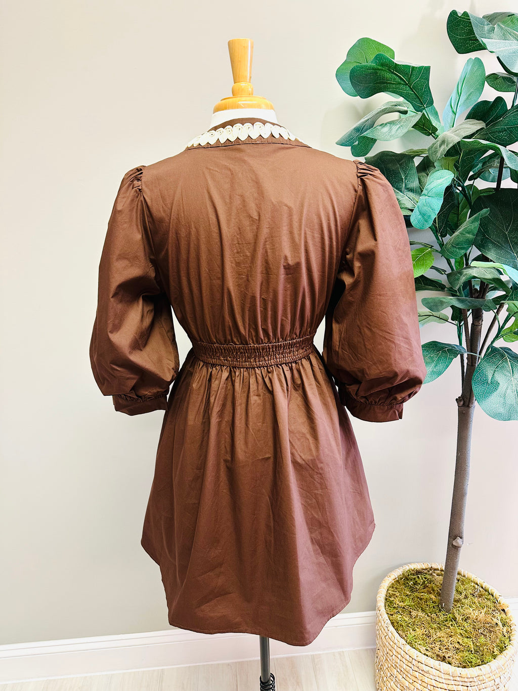 Women’s Dark Brown Dress with Puff Sleeves by Jodifl- True to Size