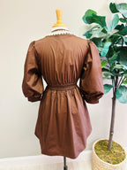 Women’s Dark Brown Dress with Puff Sleeves by Jodifl- True to Size