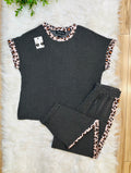 Women’s Evermmee Black Ribbed Cheetah Detail Set