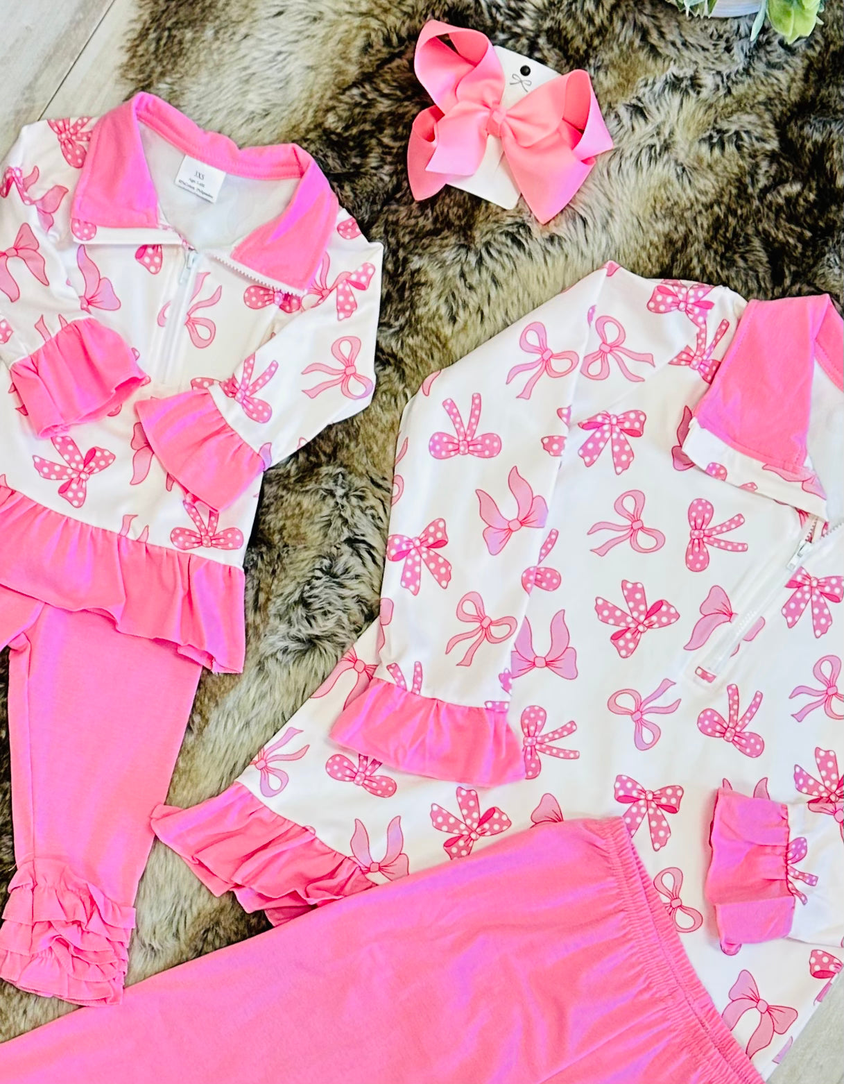 Girls Pink Bow Quarter Zip Outfit
