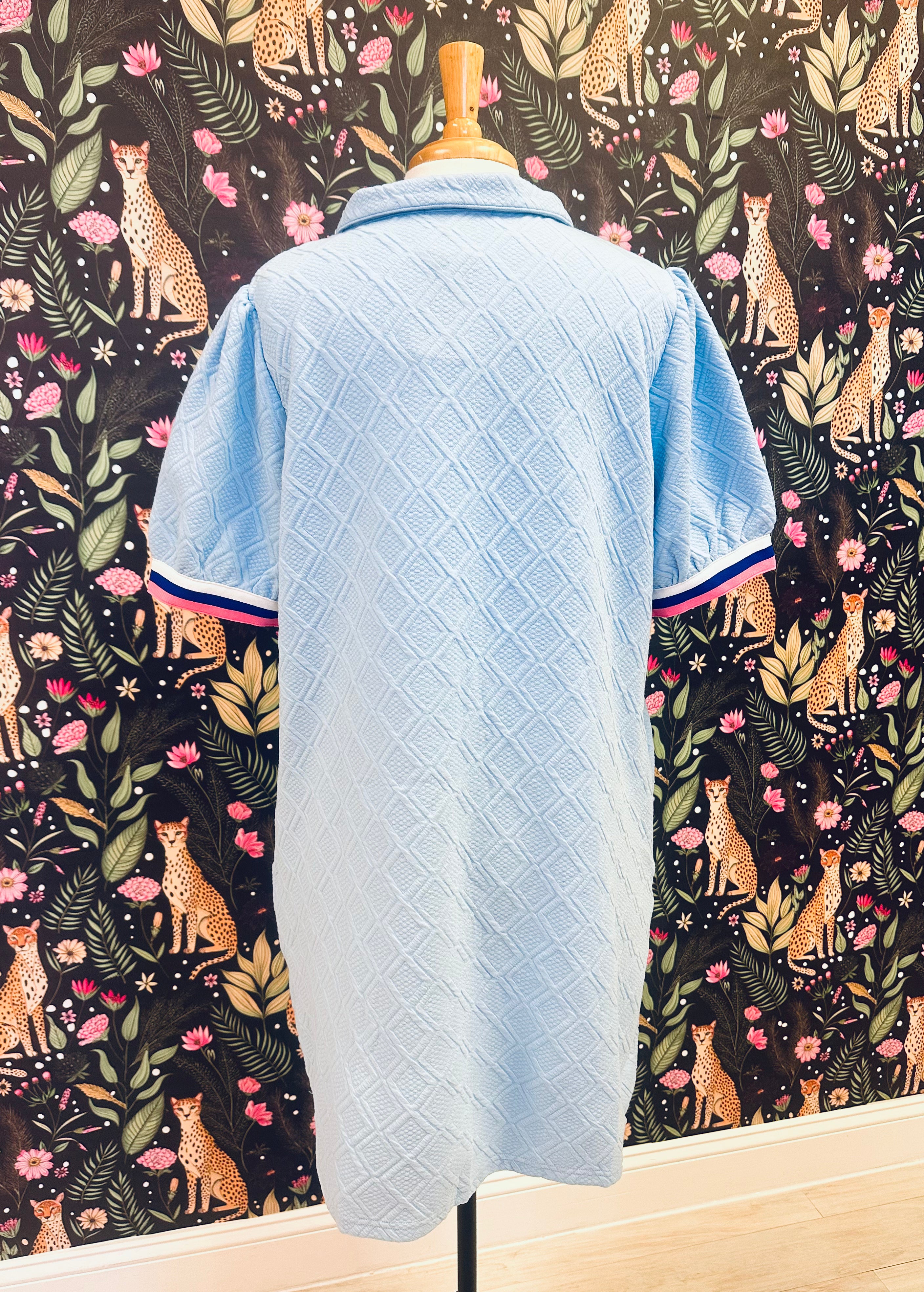 Women’s Evermmee Curvy Blue Textured Dress with Half Zip and Pockets