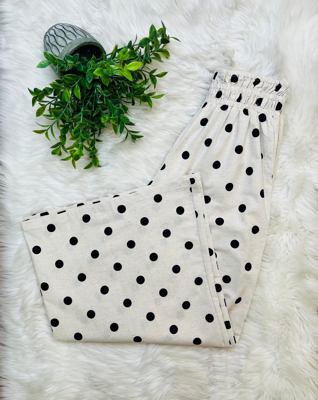 Women’s Navy Polka Dot Linen Pants