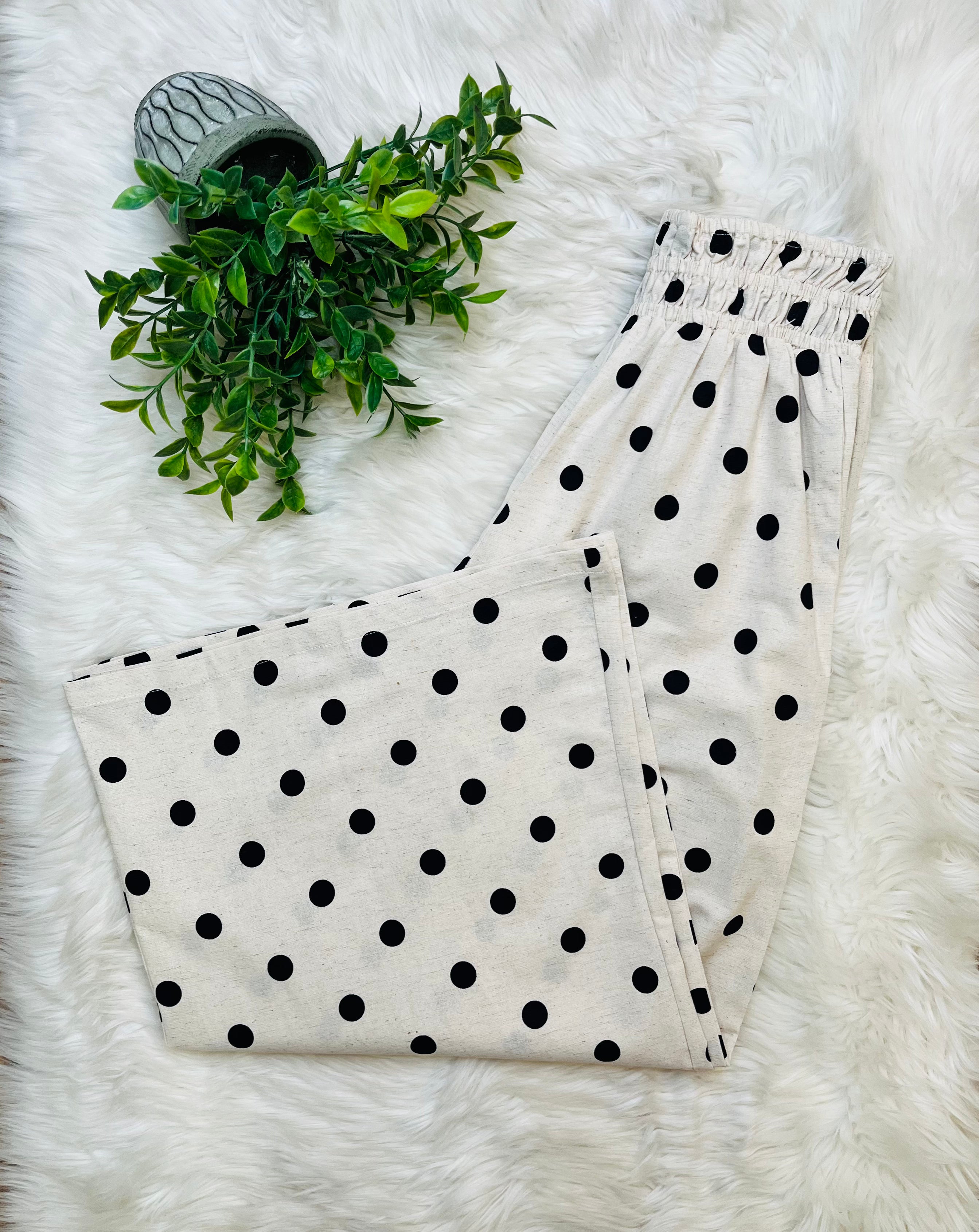 Women’s Navy Polka Dot Linen Pants