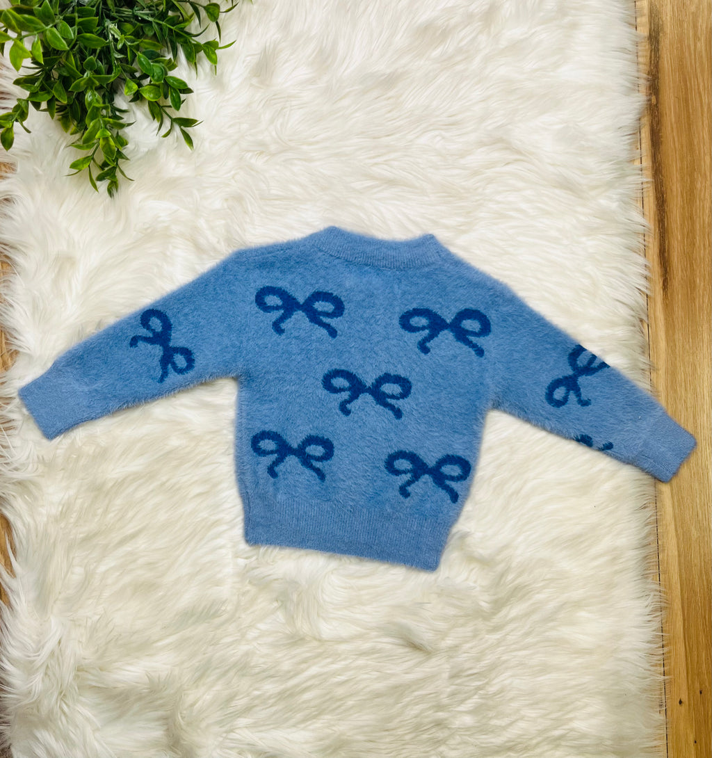 Girl’s Blue Bow Fuzzy Sweater Top