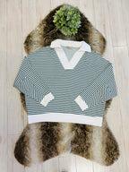 Stained Women’s Zenana Dark Green Striped Collared Set