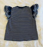 Women’s Navy and White Ruffle Sleeve Top